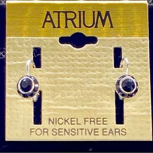 Silver small earrings with black stones.  New